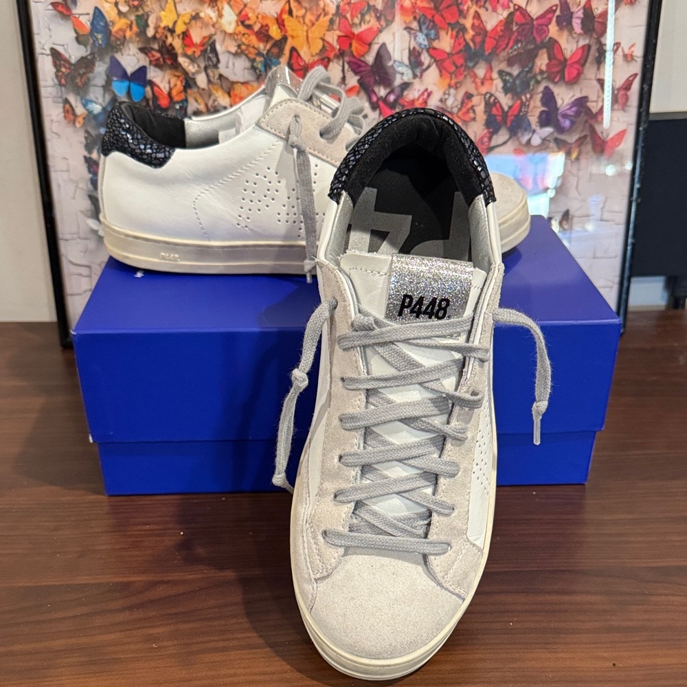 P448 Women’s White Sneakers with Black Detail pre loved size 41